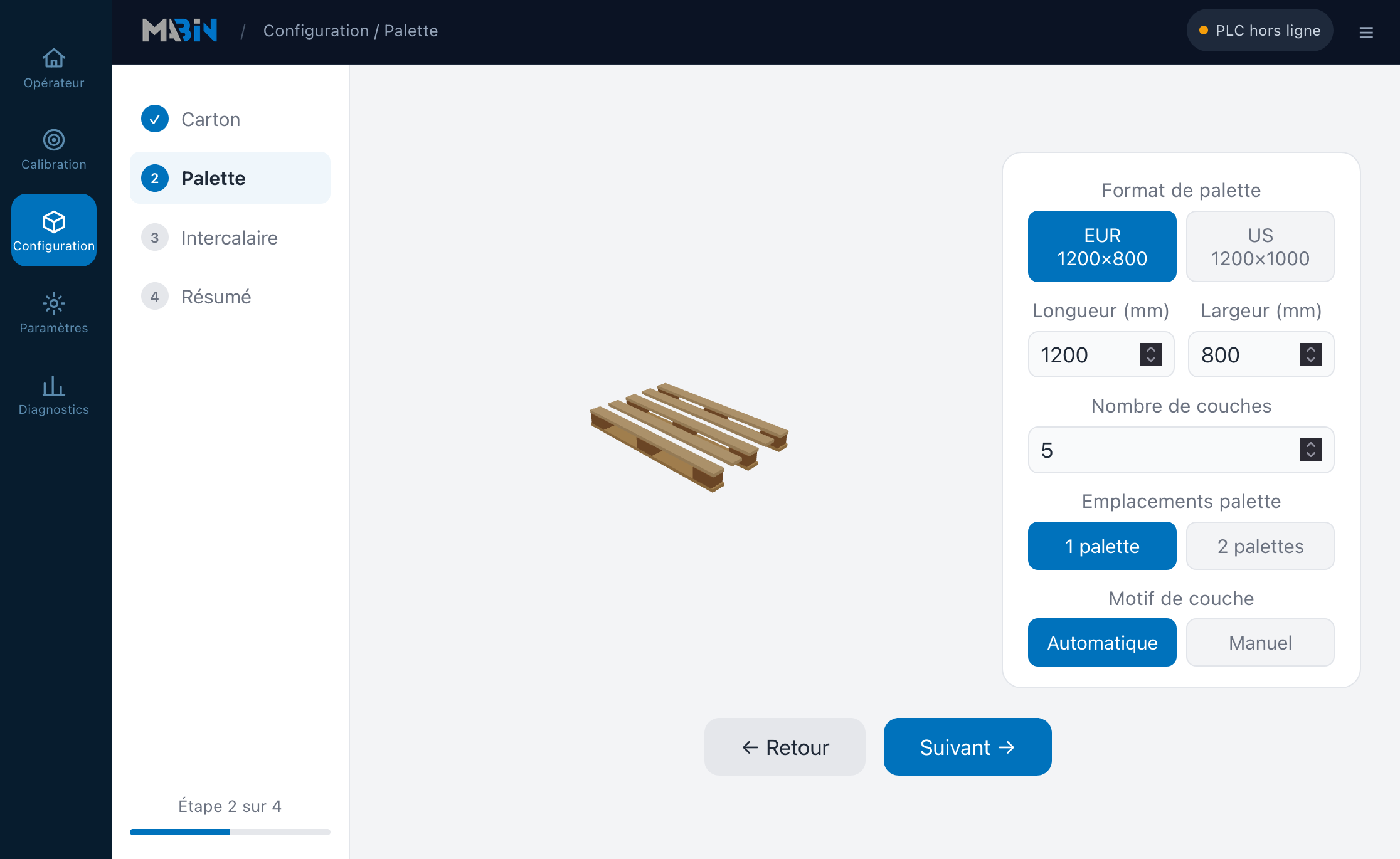 Configuration de la palette sur l'interface Mabin