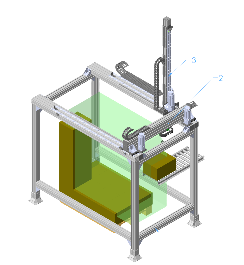 Étude 3D d'un robot cartésien 3 axes Mabin, pour chargement/déchargement automatisé